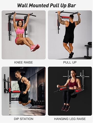 Miniatura 2 de CRYSTAL FIT Barra de dominadas multifuncional montada en la pared, barra de barbilla y estación de inmersión, acero resistente soporta hasta 440