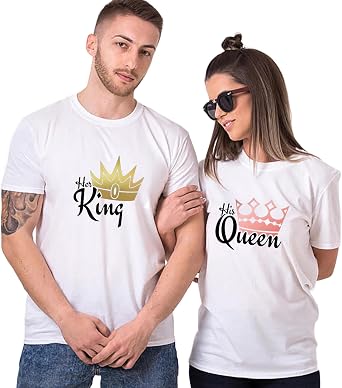 Matching Couple T-Shirt Her King His Queen Tee Shirt Short Sleeve Crew Neck Shirt Men Women Valentines Gift 1 Piece