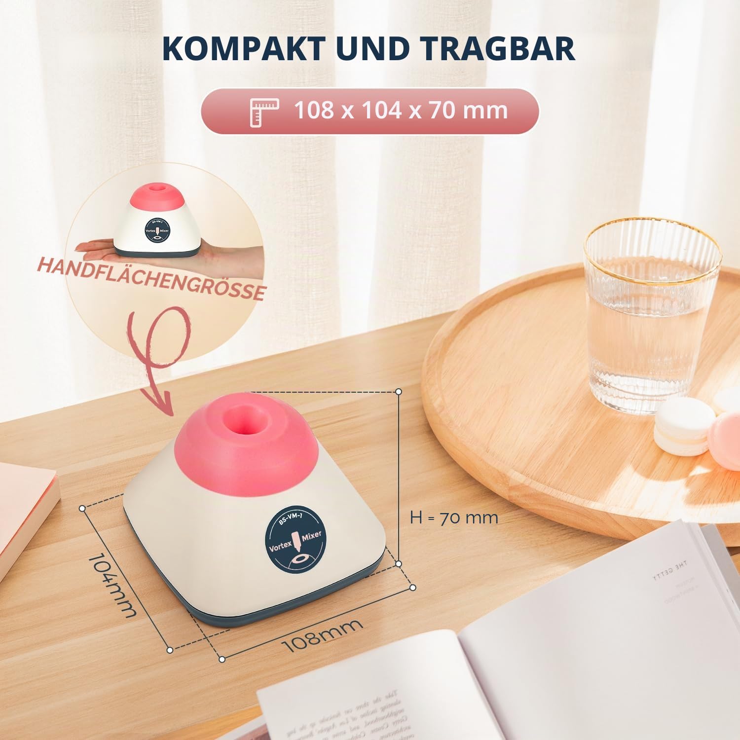 Bonvoisin Mini Vortex Mixer 3500rpm, Tap to Activate, 50ml Schnellmischung, für Laborlösungen, Tattoo-Tinten, Acrylfarben, Wimpernkleber, Gel-Lacke, Nagellacke (EU, Rosa)