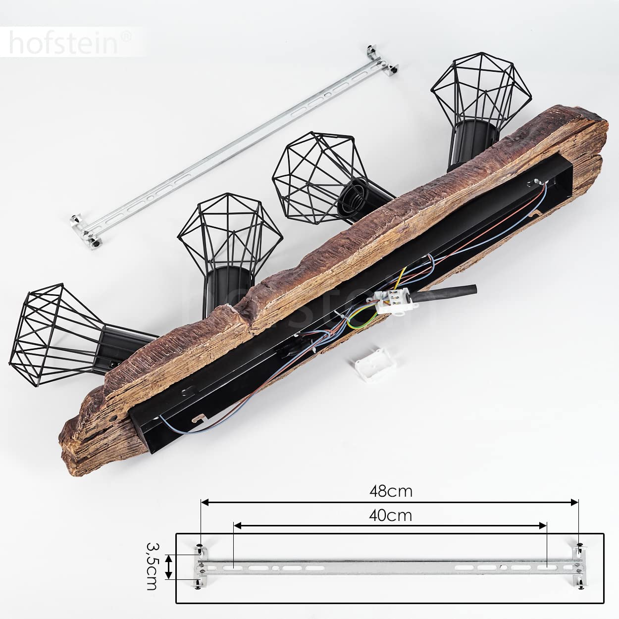 HOFSTEIN Deckenleuchte Bardhaman, verstellbare Deckenlampe aus Metall in Schwarz/Holzoptik, Leuchte im Industrial/Retro/Vintage-Design mit Lichteffekt, 4 x E27, Wohnzimmer, Esszimmer, Schlafzimmer