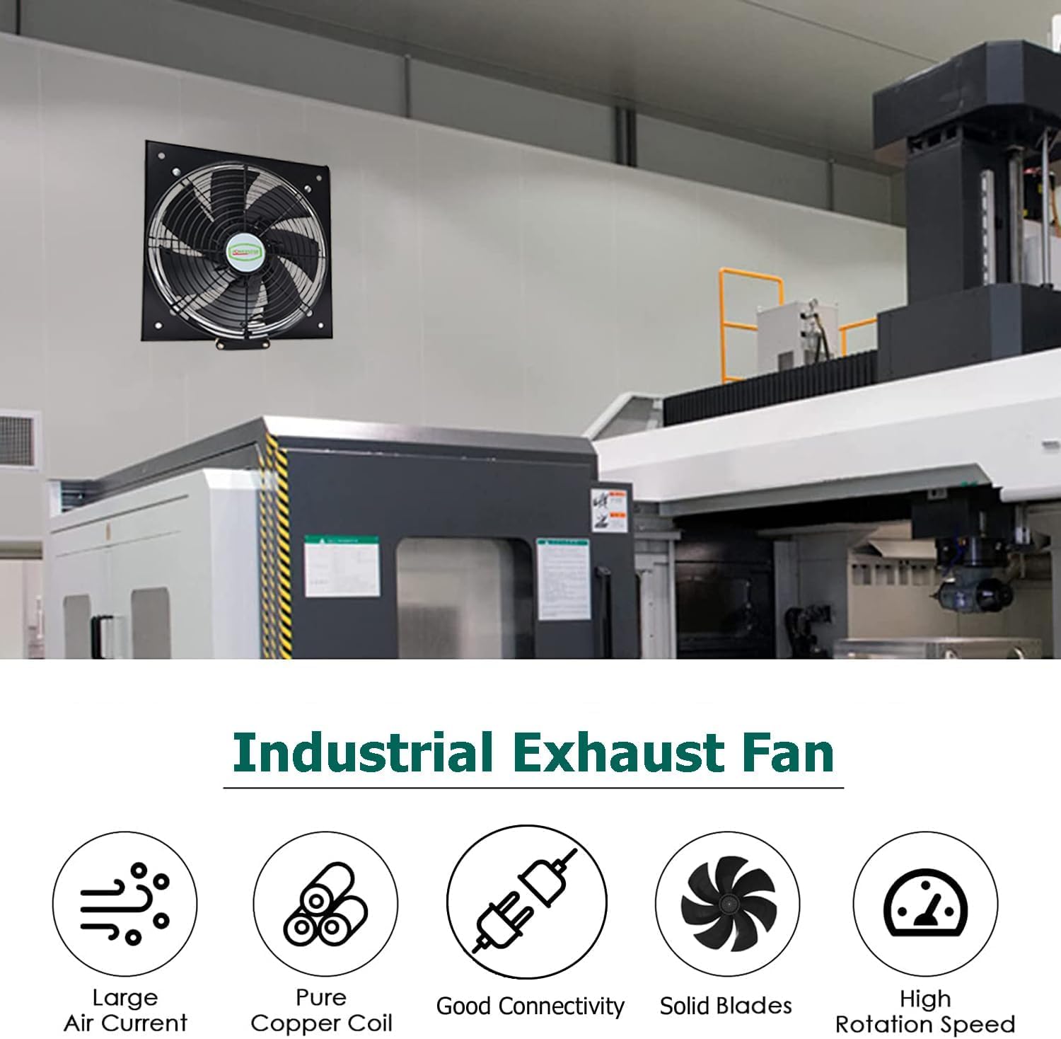 INDUSTRIAL Ventilación Extractor Metal AXIAL ESCAPE COMMERCIAL AIRE VENTILADOR - Negro, 450 mm