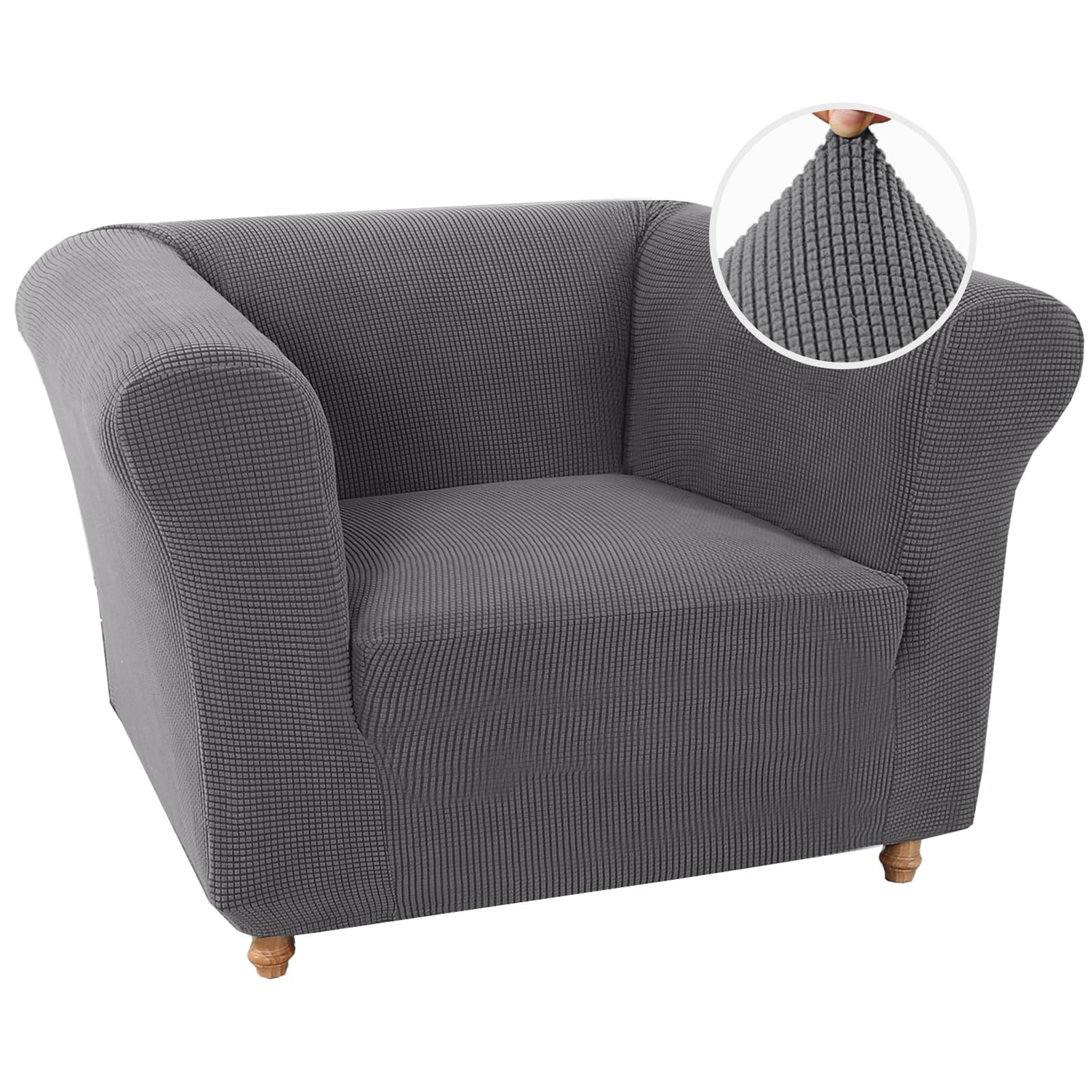 Housse de canapé extensible 1 place gris foncé résistante animaux salon avec accoudoirs