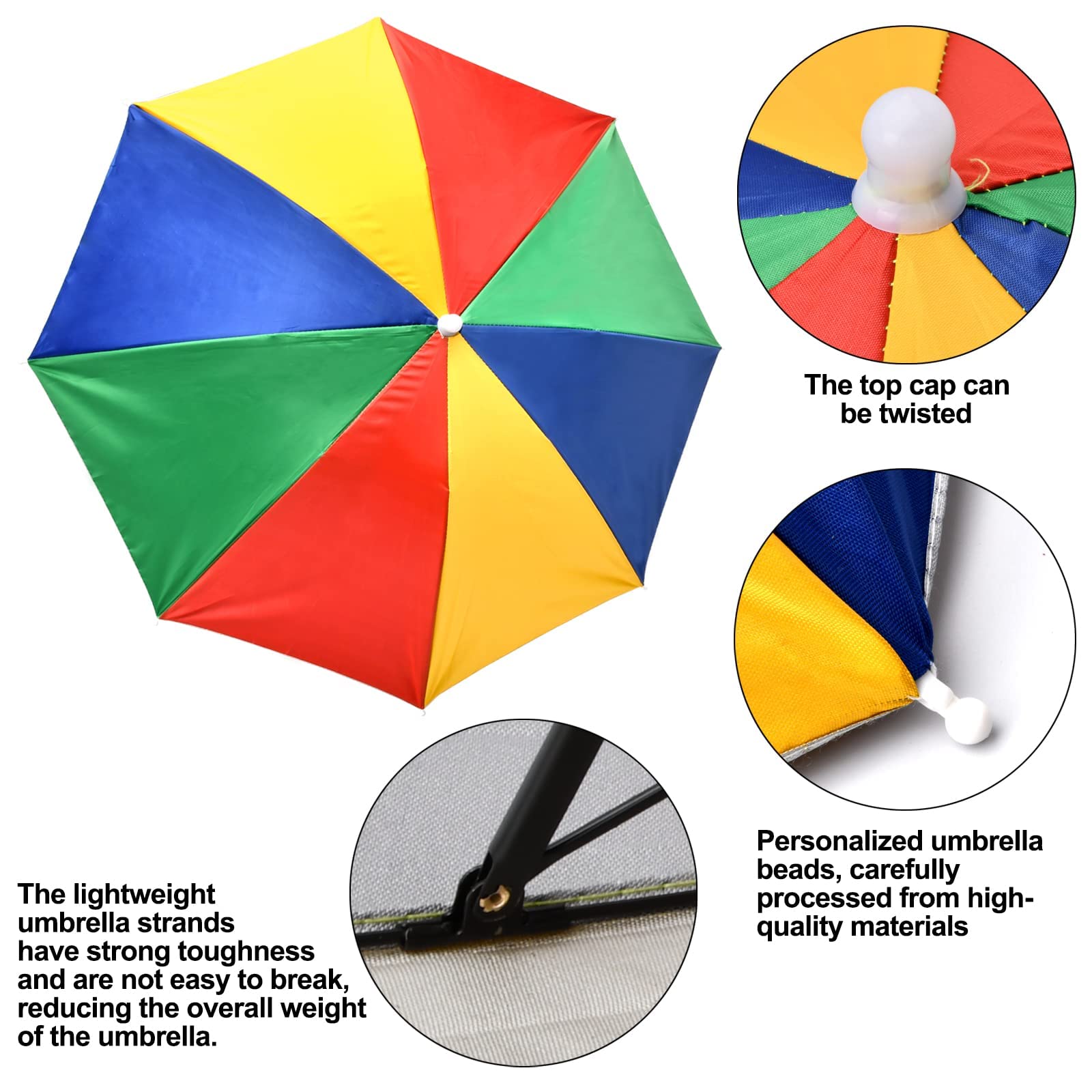 Sombreros de Paraguas,2 PCS Sombreros de Sombrillas Gorras de Paraguas de Arco Iris Paraguas Cabeza con Bandas Elásticas Ajustable Sombrero de Paraguas de Cabeza de Playa para Adultos Niños