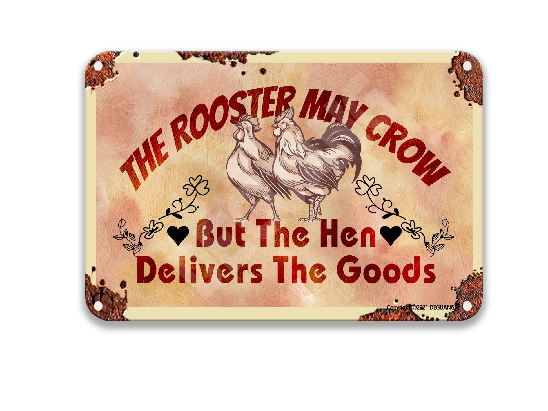 The Rooster May Crow But The Hen Delivers The Goods Tin Vintage Look Decoration Crafts Sign Decorative Tins Bathroom Wall Decor French Country Decor 8X12 Inch