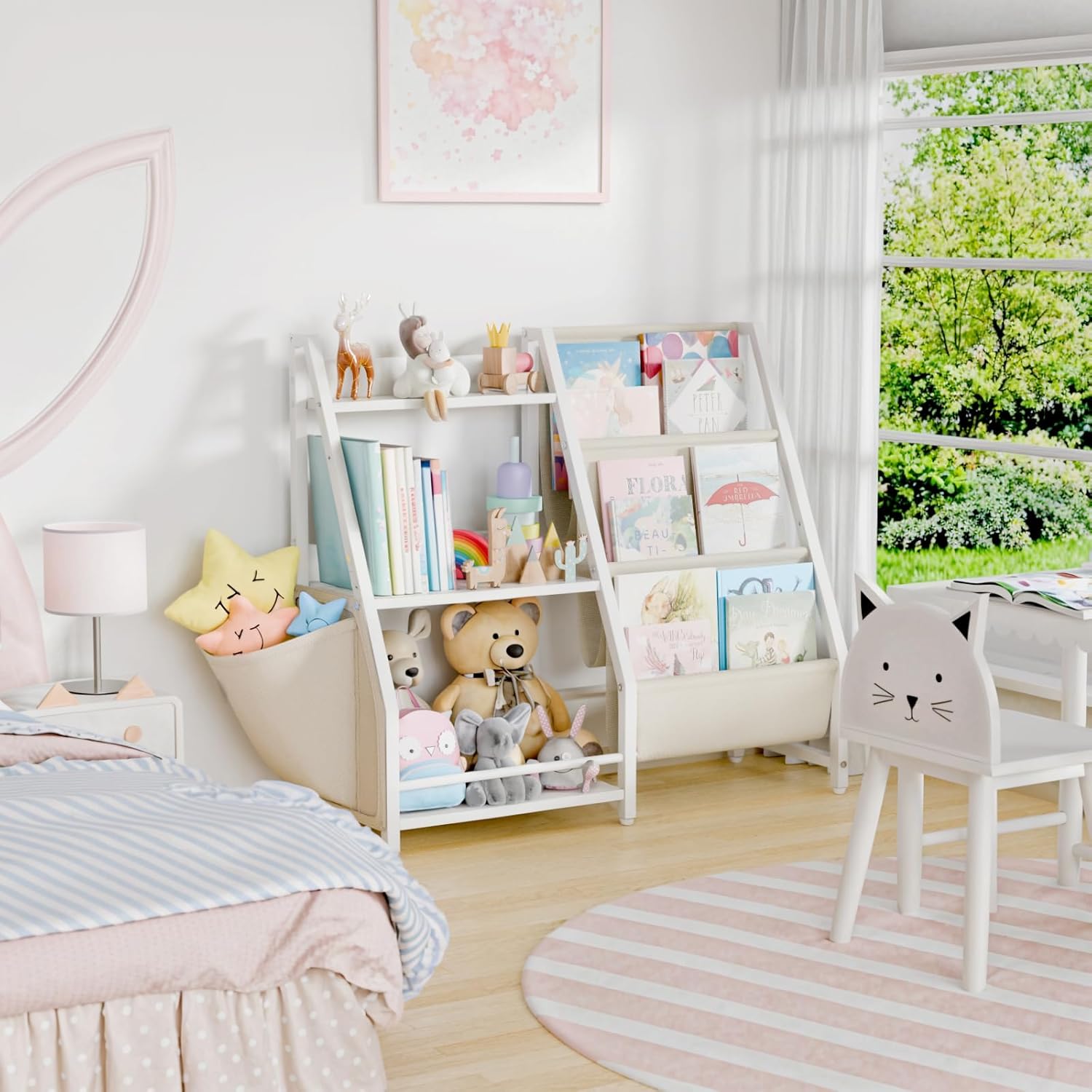 LATIBELL 3 Tier Kids Bookshelf and Toy Storage, Kids Book Sling Shelf, Montessori Baby Toddler Bookshelf for Kid, Kid Bookcase, Toy Storage Organizer (White) - Image 9