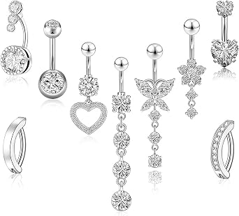 6PCS Belly Button Bars Piercing, 8mm Gold Belly Bars, Hypoallergenic Belly Bar Rings, Navel Piercing Jewelry, Reverse Stainless Steel Small Belly Bar for Women Girls Beach and Festival
