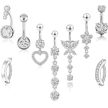 6PCS Belly Button Bars Piercing, 8mm Gold Belly Bars, Hypoallergenic Belly Bar Rings, Navel Piercing Jewelry, Reverse Stainless Steel Small Belly Bar for Women Girls Beach and Festival