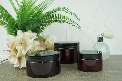 Miniatura 6 de tarros de plástico ámbar (paquete de 12)  tarros de plástico ámbar de 4 onzas con tapas se utilizan como recipientes cosméticos recargables,