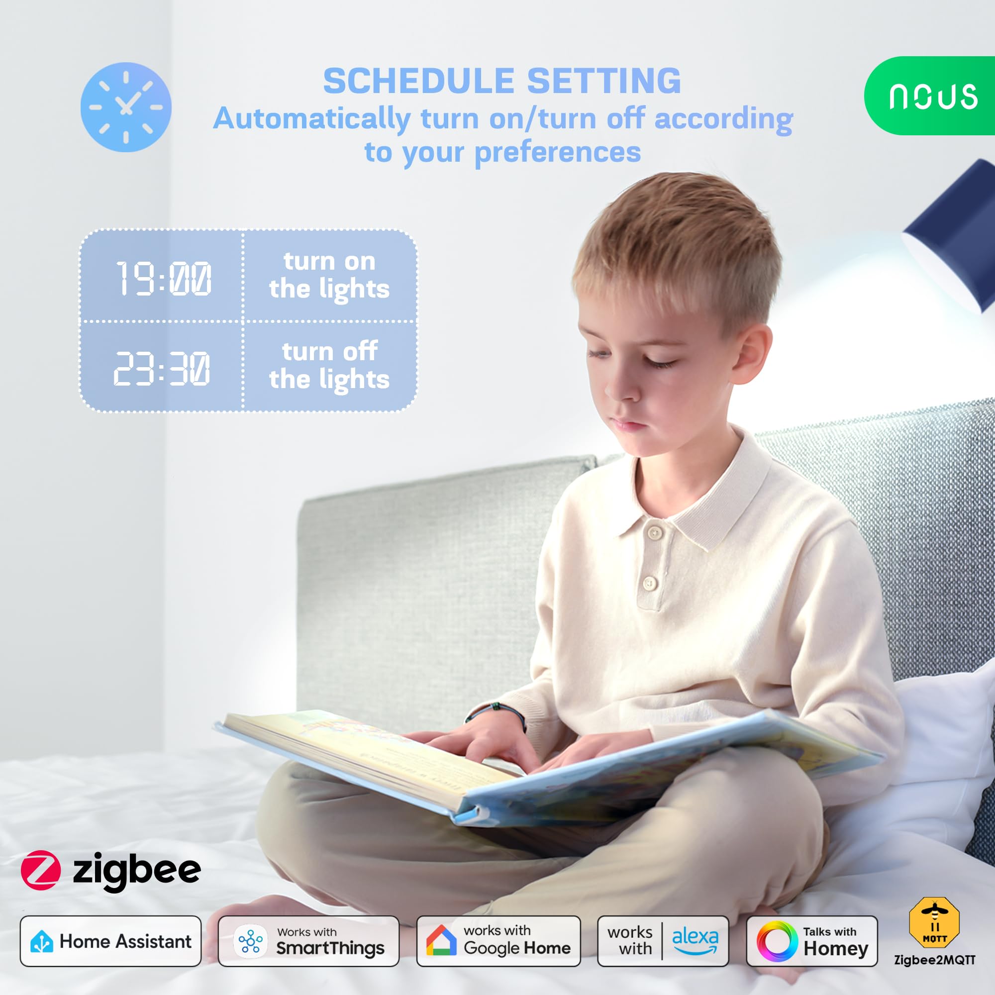 NOUS Lampadina LED Intelligente P8Z ZigBee 3.0 GU10 RGB, 3 Pack, 420Lm, 4,9W, 16 Milioni di Colori, Bianco Regolabile da 2700K A 6500K, Compatibile con Alexa e Google Home, Richiede un Hub ZigBee