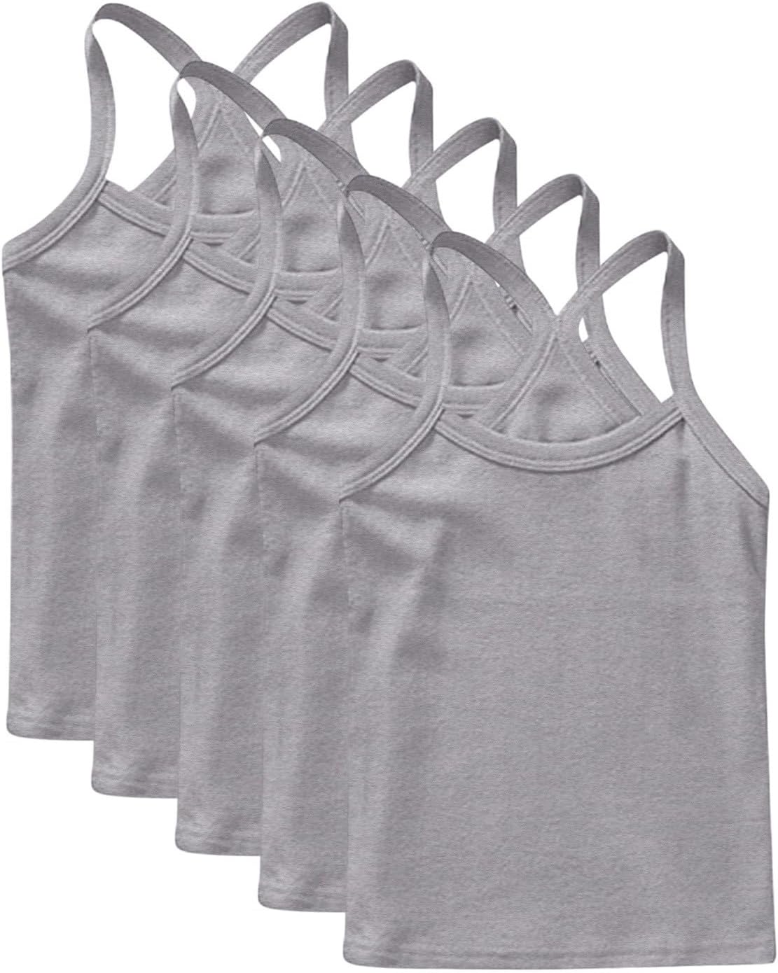 Girls 6 Pack Basic Spaghetti Strap Tank Tops, Soft Cotton Camisole Undershirts, Layering Vests for School Uniform Matching