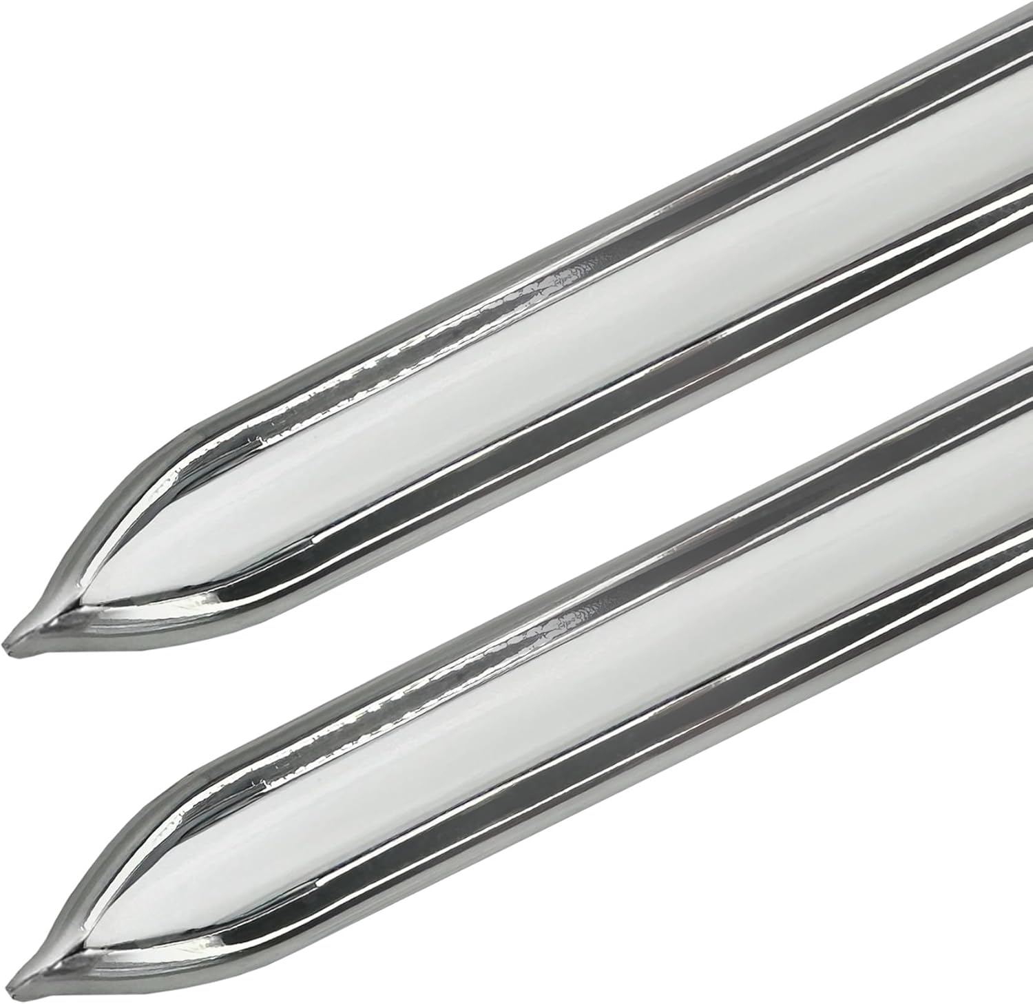 Vintage Style 7/8" White & Chrome Side Body Trim Molding - Formed Pointed Ends