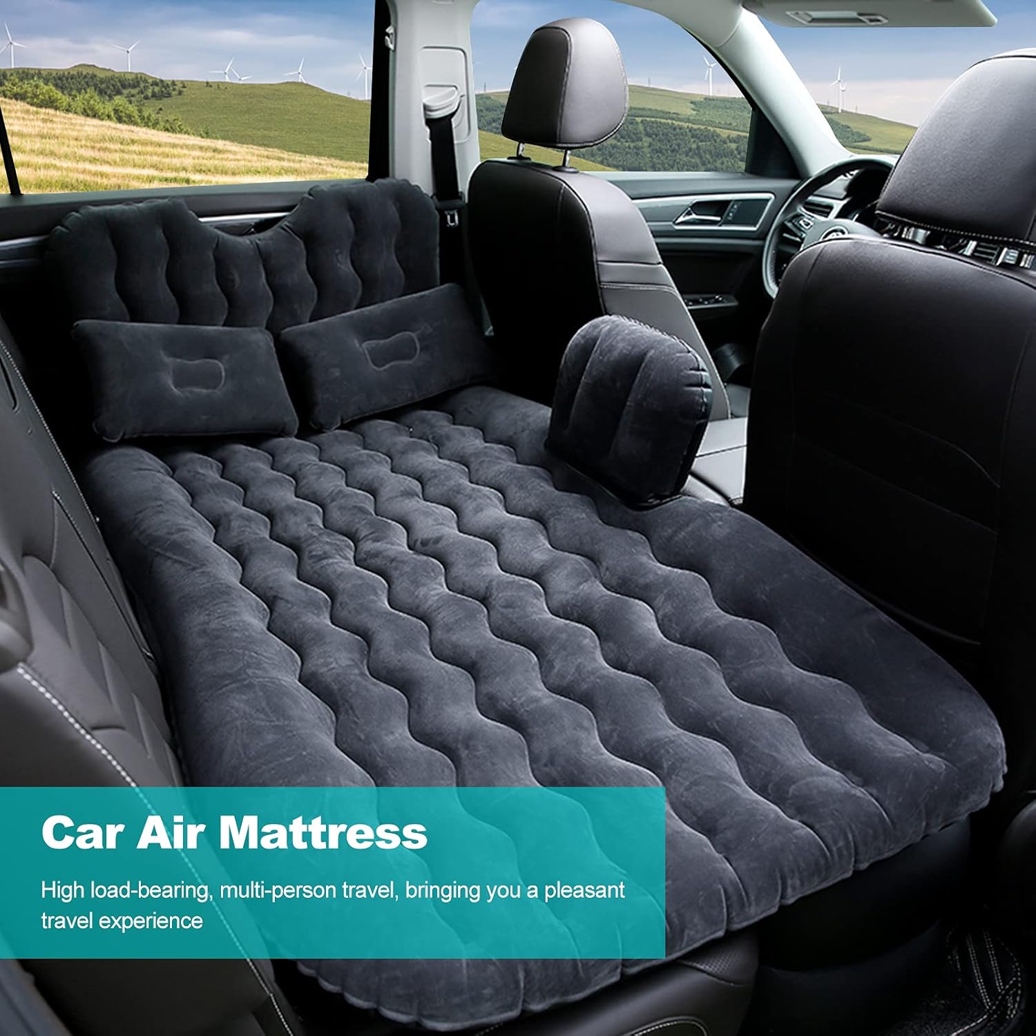 Ergocar Inflatable Bed Universal fits SUV RV Truck Car Air Mattress with Pillows Portable Airbed Sleeping Blow-Up Pad Air Sofa Air Couch for Camping, Hiking, Beach, Travelling-Black