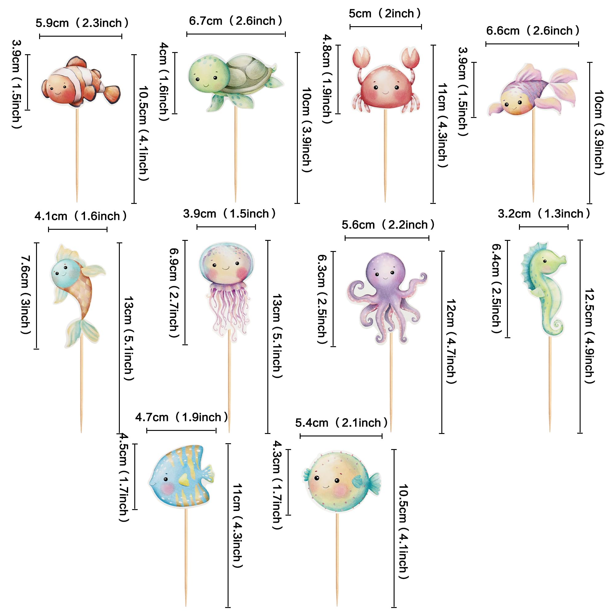 Ercadio 20Pcs Ocean Animal Cupcake Toppers Under the Sea Turtles Octopus Cupcake Picks Seahorse Coral Cake Decorations for Under the Sea Theme Baby Shower Birthday Party Supplies
