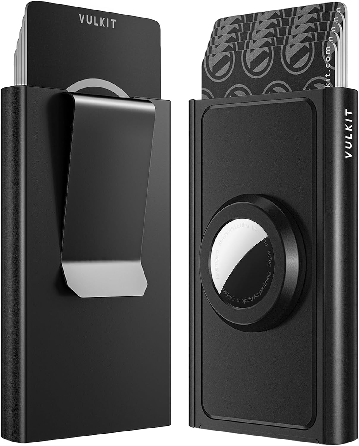 VULKIT Pop Up Wallet with Money Clip and Airtag Holder, Slim Aluminum Wallet for Men RFID Blocking, Black