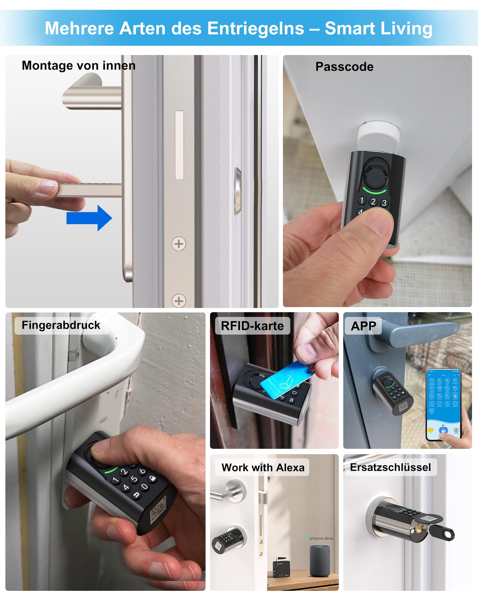 WELOCK ToucA71 Smartes Türschloss Fingerabdruck für EU-Profil Türen | Smartes Türschloss mit Fingerabdruck Passcode, RFID-Karte, APP Mechanischer Schlüssel, IP65 Verstellbar für 50-90mm