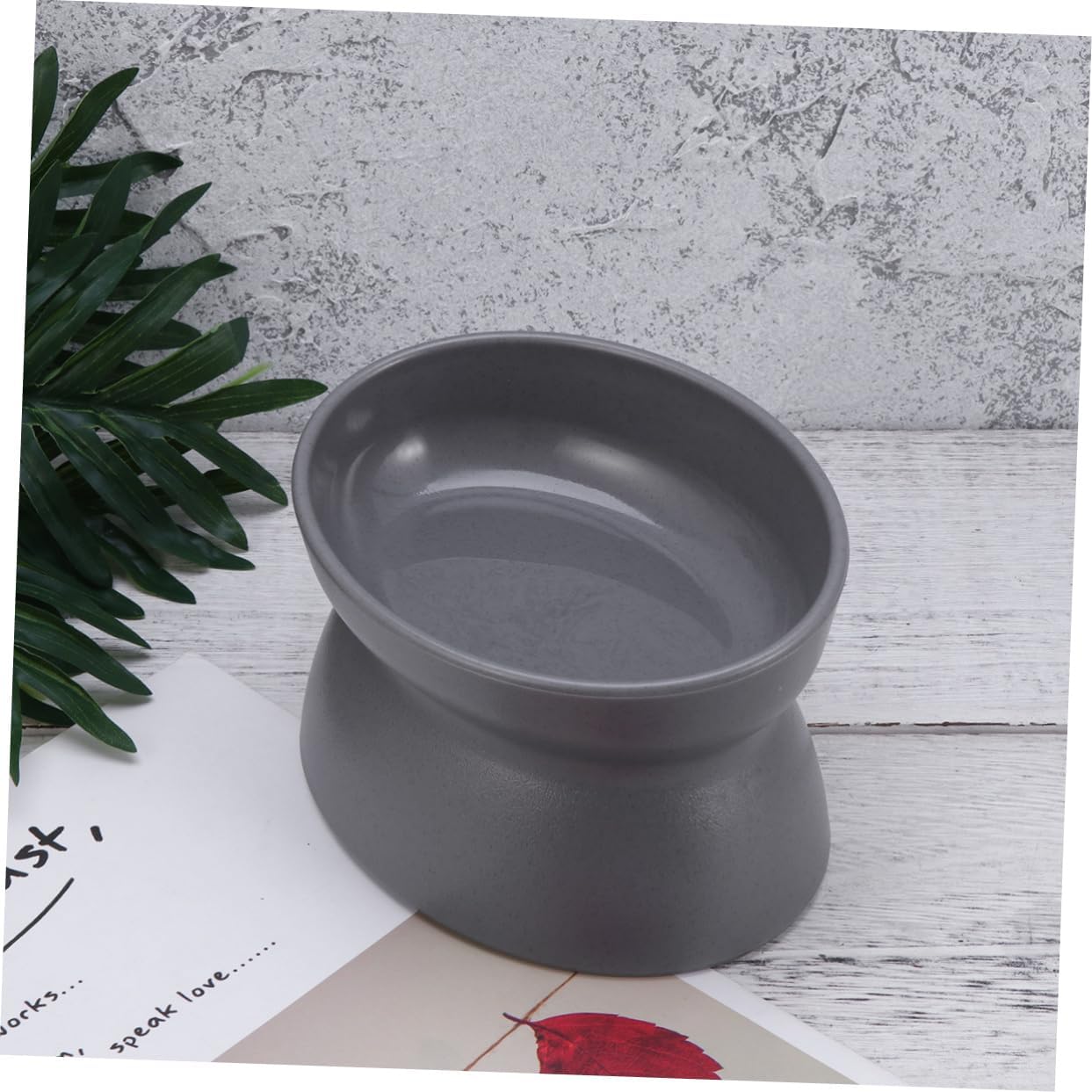 Yardwe 3pcs Oblique Mouth Cat Bowl Deep Gray Non- Feeding Dish for Cats Dual-Sided Design Holds Water Food Material for Controlled Eating