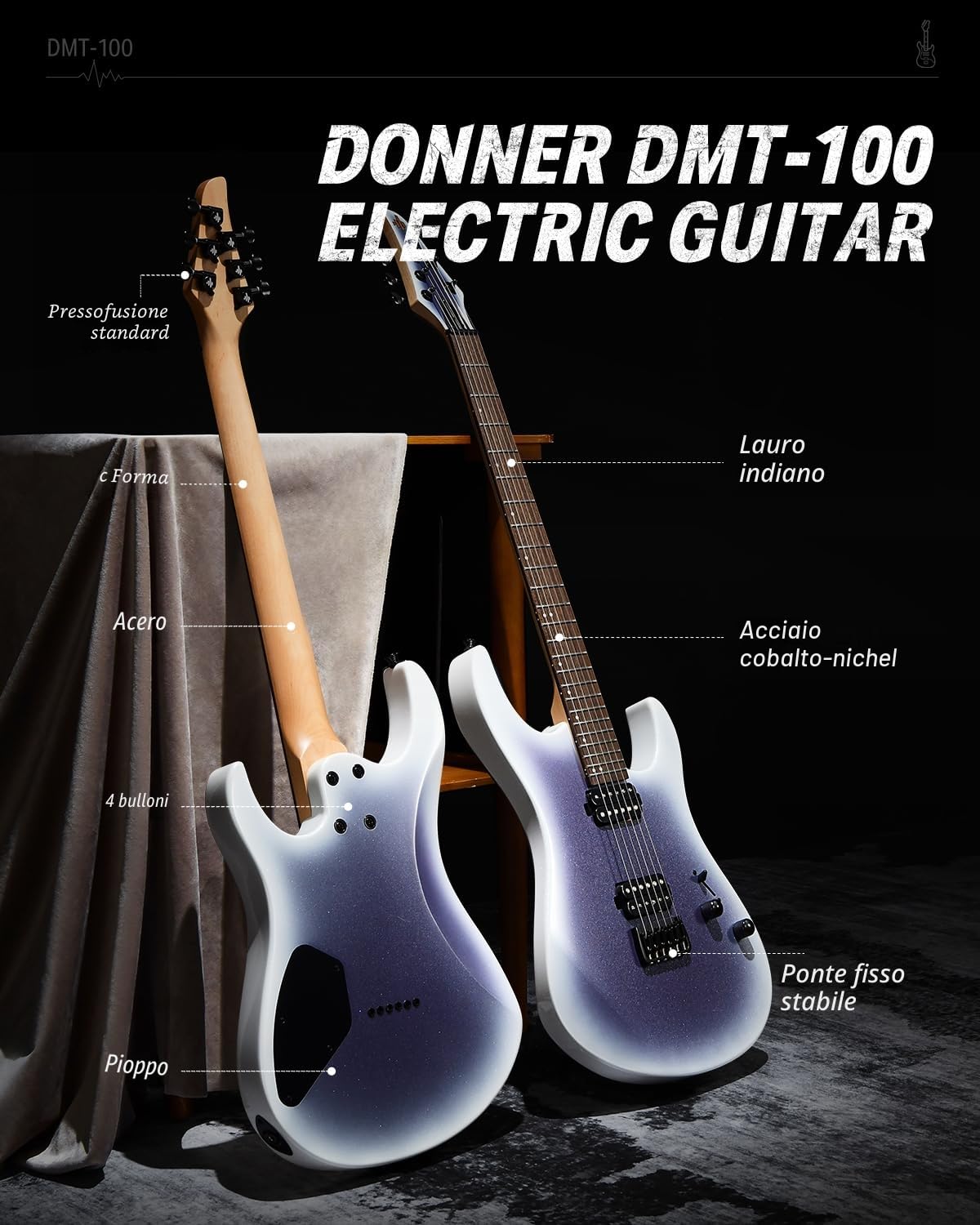Donner Solid Body Chitarra elettrica DMT-100, 39 pollici, in metallo, con pickup H-H, borsa, corde, cinghia, cavo, smorzatore, per gli amanti della musica rock (in viola)
