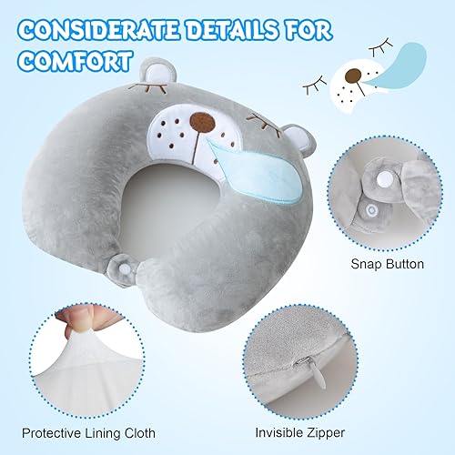 Miniatura 5 de Cirorld Almohada de Viaje para Niños y Adultos, Linda Almohada para el Cuello para Viajar, Almohada de Avión de Espuma Viscoelástica con Antifaz,