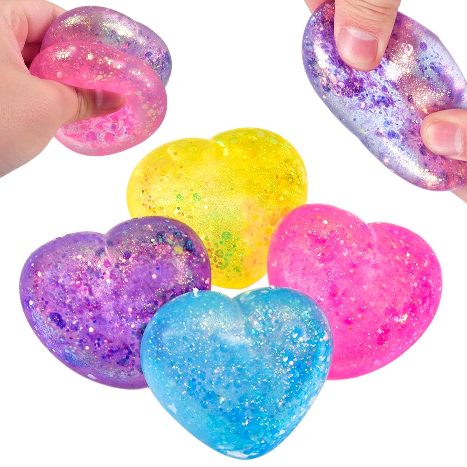 Echehi 4 Pack Glitter Heart Squishy Toys