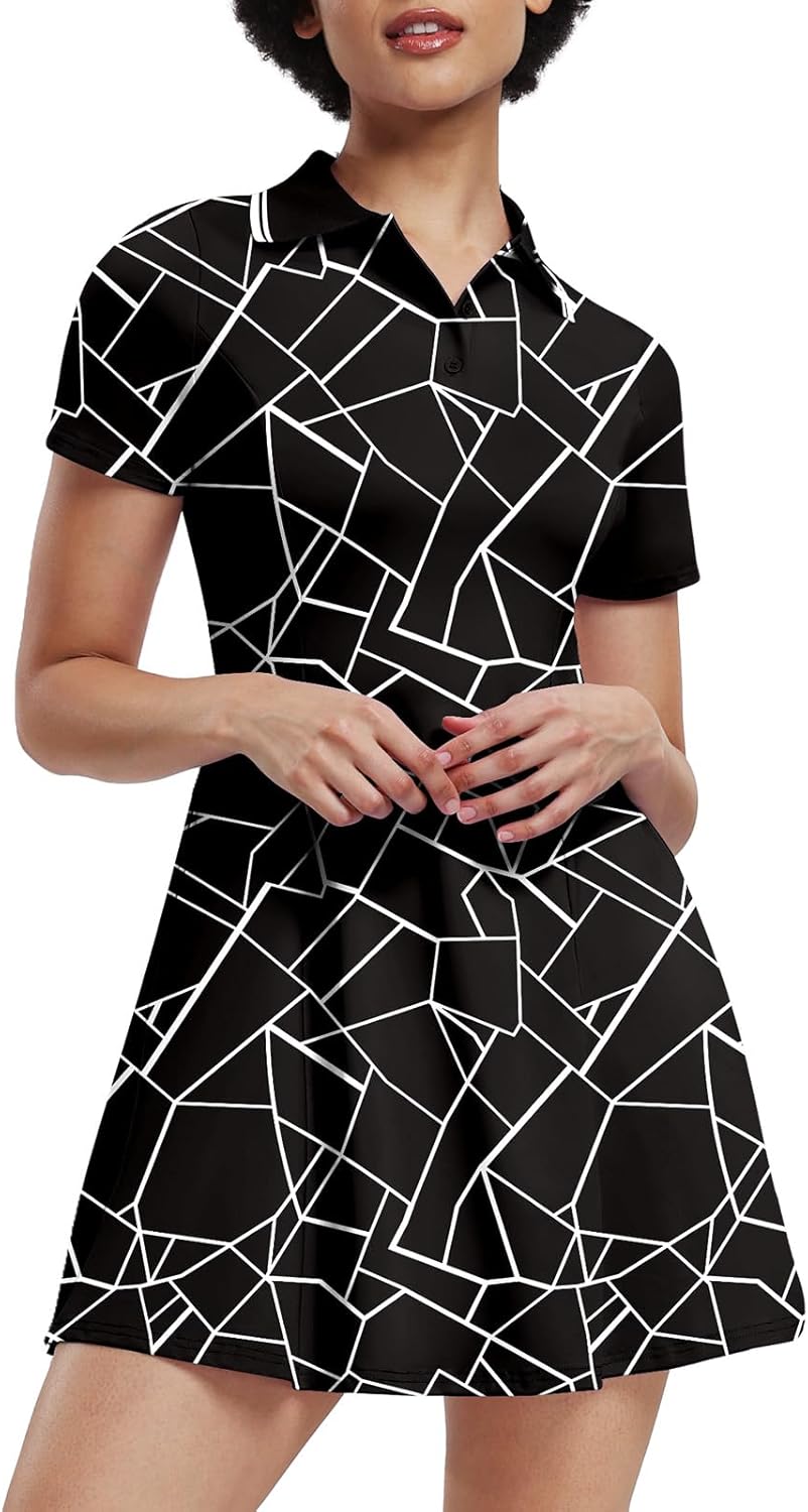 Womens Tennis Dresses Golf Dress Short Sleeve with Shorts Workout Athletic Dress - Image 2
