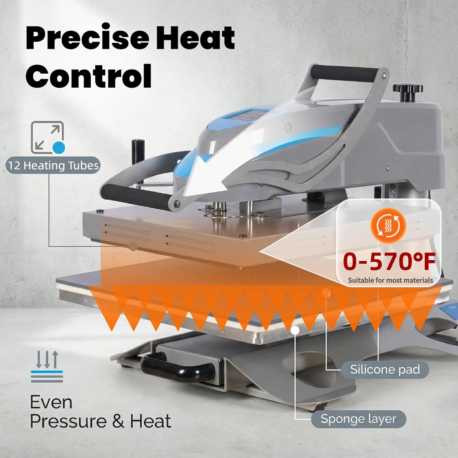 16x24 Manual 90° Swing Away Heat Press Machine with Slide Out Base, 2kw, High Pressure, Designed for Industrial, Small Business, or Home Use. (Grey and Blue, 16x24 Manual)
