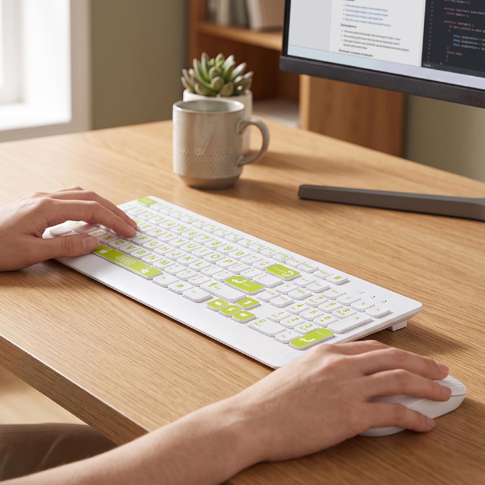 GOWENIC Teclado y Ratón Inalámbricos de Letra Grande con USB (Green)
