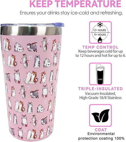 Miniatura 4 de muanns Vaso de viaje de gato rosa de 10 onzas con tapa y pajita, de acero inoxidable, con aislamiento al vacío, con bonito diseño de gato rosa,