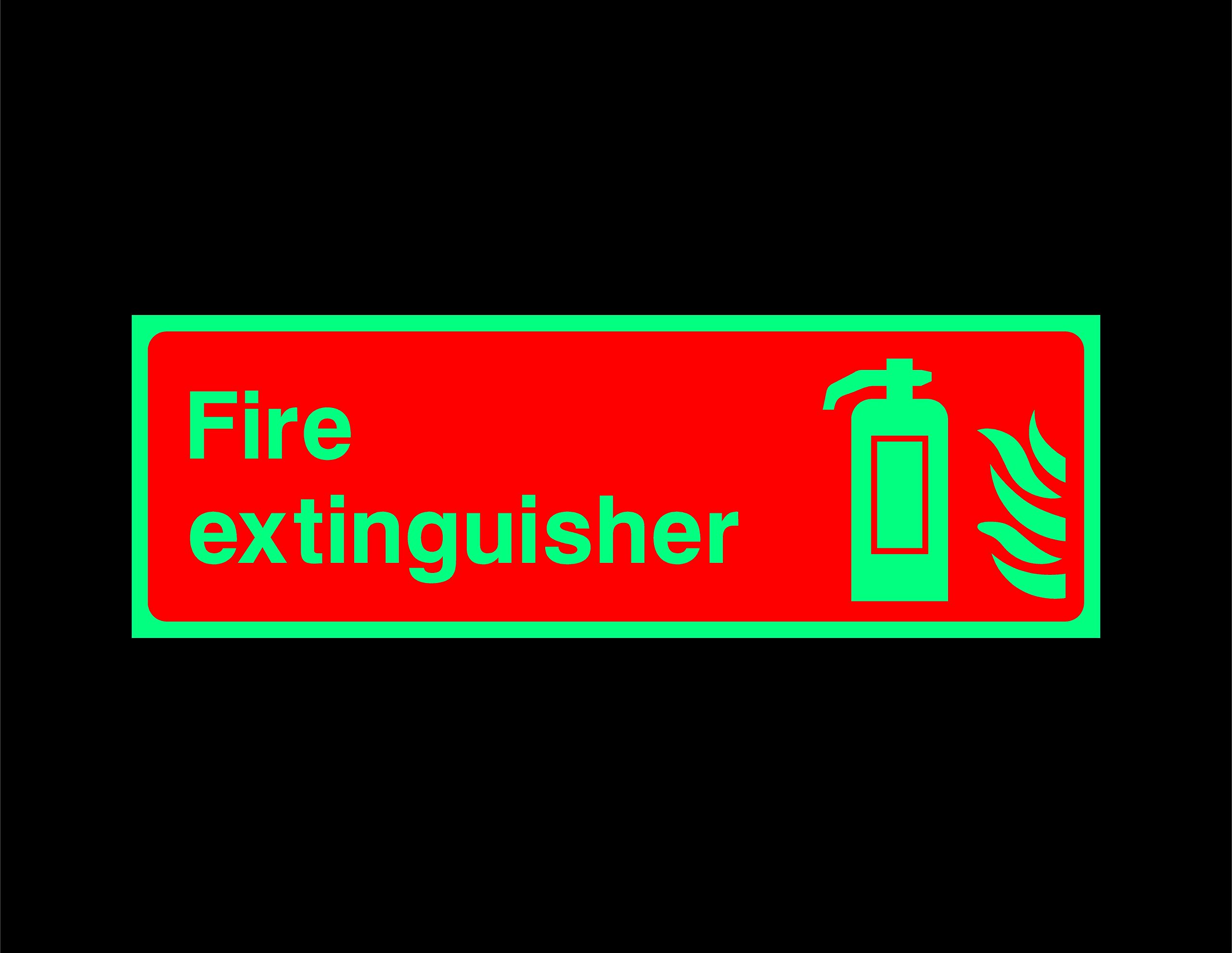 Fire extinguisher Safety sign - 300mm x 100mm 1.2mm Photoluminescent rigid plastic with self adhesive backing