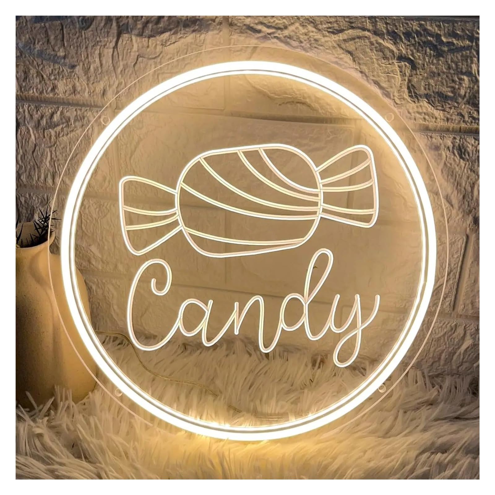 RONGCH Hanging Art Signs Candy Shaped Neon Sign Dimmable Light Up for Wall Decor Dessert Snack Store Home Party Kids' Room Decor 30x30cm