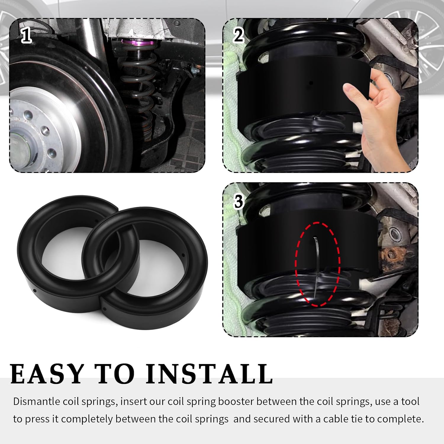 2PCS 5-5.5 Inch Upgraded Coil Spring Spacer,Heavy-Duty Rubber Coil Spring Booster with 3-Hole Design,Universal Coils Springs Spacers for Cars for Vibration & Noise Reduction