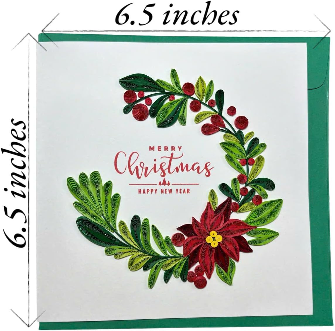 Handcraft 3D Christmas Wreath Quilling Card, Envelope Included, Blank Inside, Xmas Card, Merry Christmas - Image 3