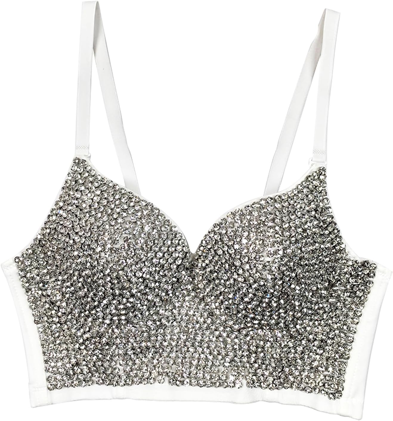 Women's Bustier Crop Top Mesh Corset Top Push up Rhinestone Diamond Bra Club Party Vest - Image 3