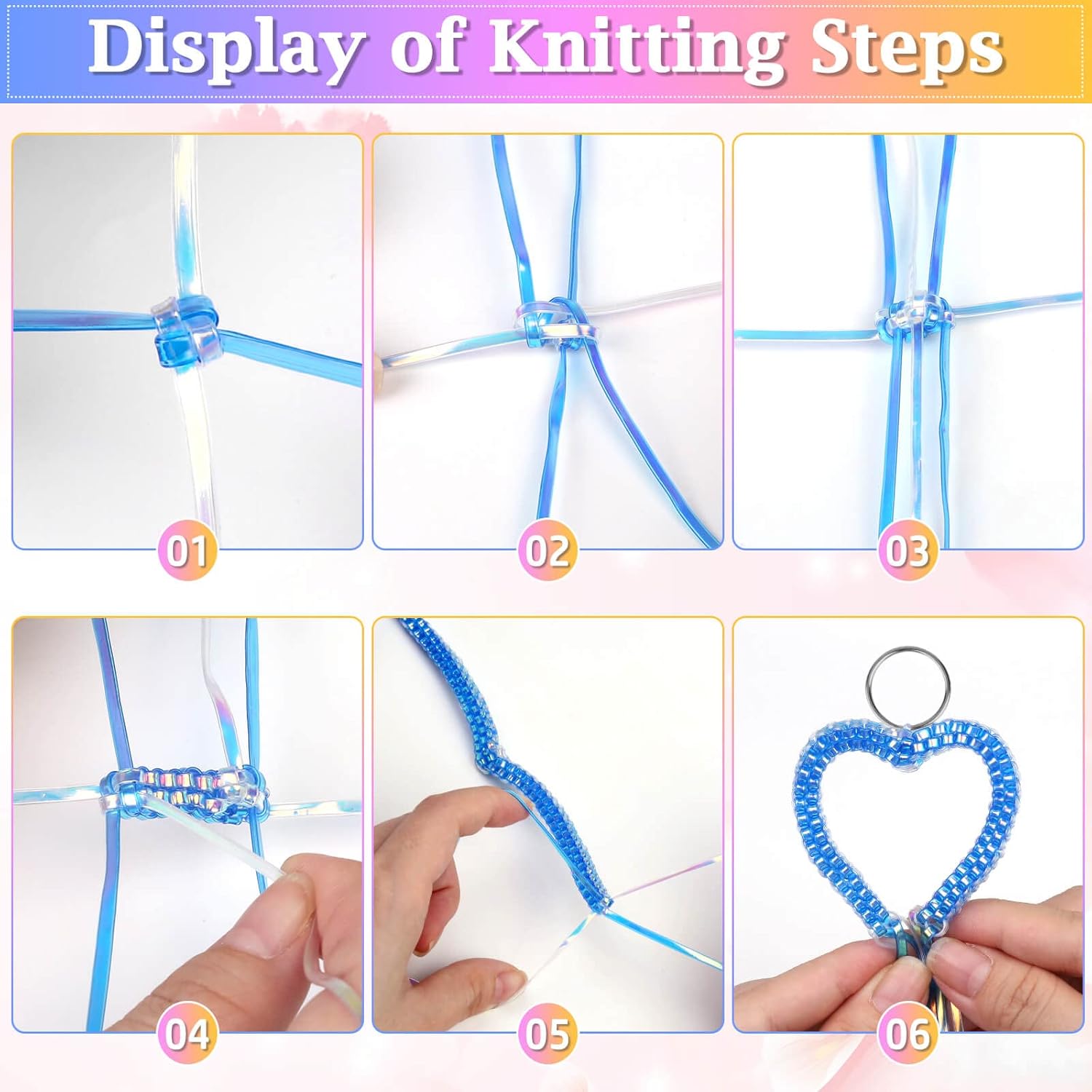 Lanyard String Kit, Cridoz 15 Rolls Gimp String Plastic Lacing Cord with 50pcs Snap Clip Hooks, Keyrings and Lobster Clasps for Boondoggle Crafts, Bracelets and Lanyard Weaving (Laser Colors)