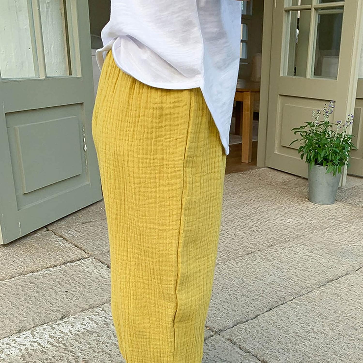 Girls Muslin Cotton Linen Pants Elastic Waist Loose Fit Joggers Comfortable Casual Trousers with Cuffed Ankle 2026