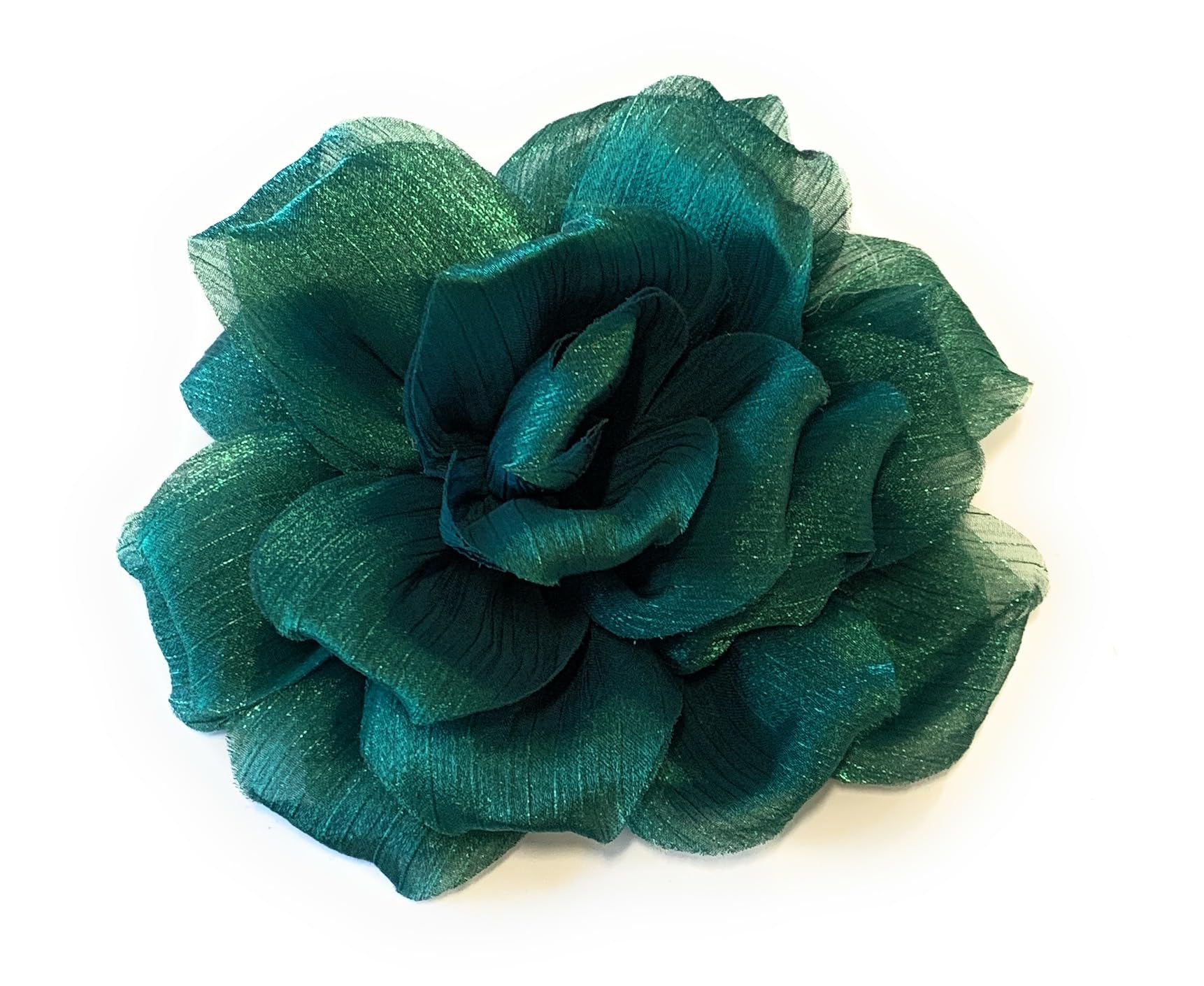 Large Rose Fascinator Corsage Hair Clip and Brooch Pin, Satin Flower, Multi-Colour Options (Emerald Green)