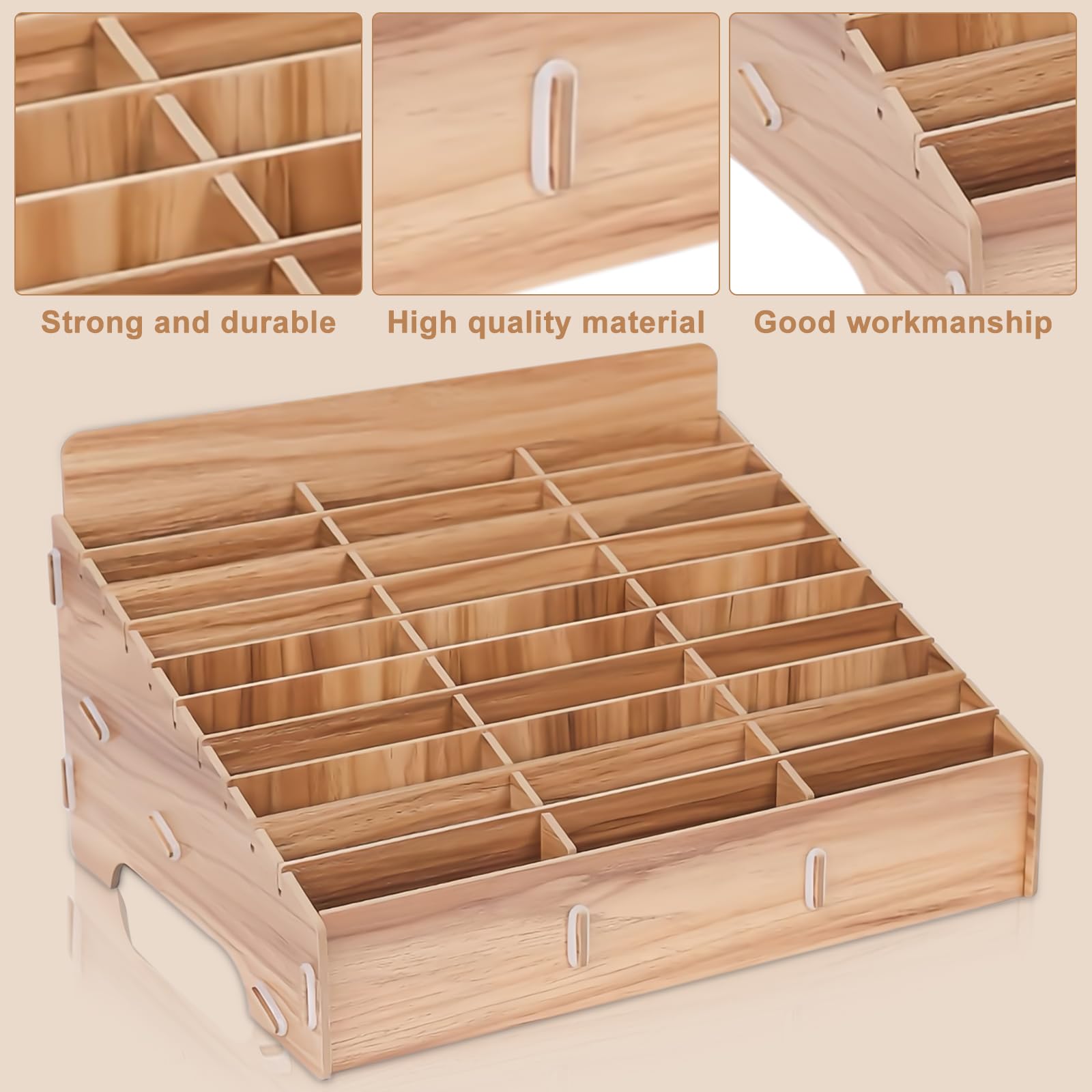 HobbyHold Handy-Ablagebox Aus Holz - 30 Nummerierte Fächer Für Schule & Büro