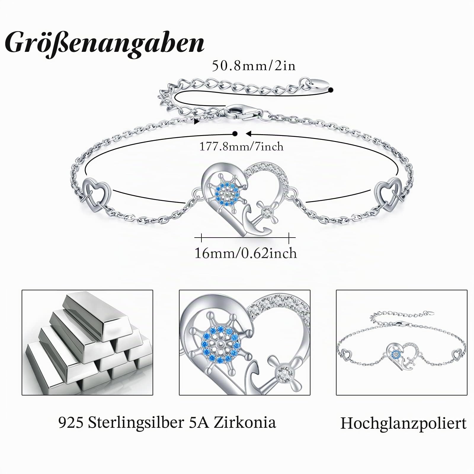 OHAYOO Anker Armband 925 Sterling Silber Anker Fußkettchen Herz Ruder Armkette Fussketten Maritimer Schmuck Geschenk für Frauen Damen