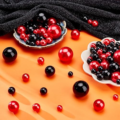 Miniatura 3 de PH PandaHall 148 perlas para relleno de jarrón, rojo y negro, cuentas de imitación sin agujero, cuentas de vela de agua, centros de mesa, cuentas
