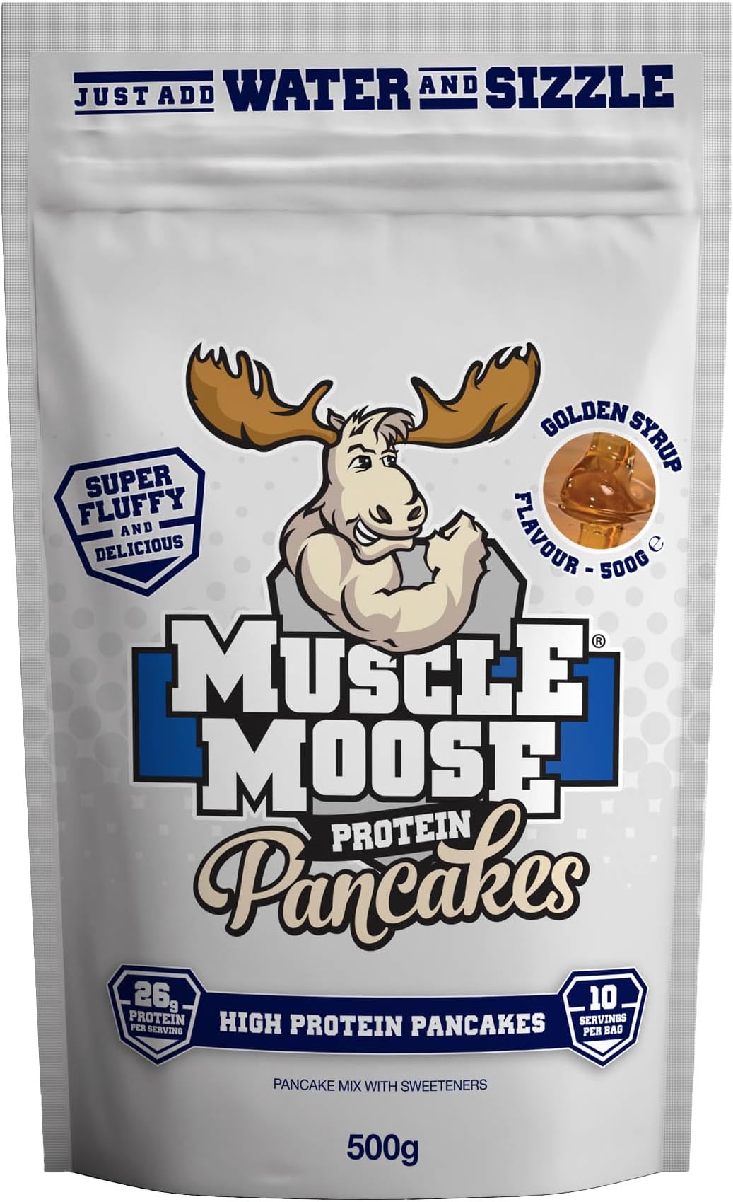 Muscle Moose Protein Pancake Mix 26g Protein Light Fluffy Texture - Golden Syrup Flavour, 500g (Makes 20 x Pancakes)
