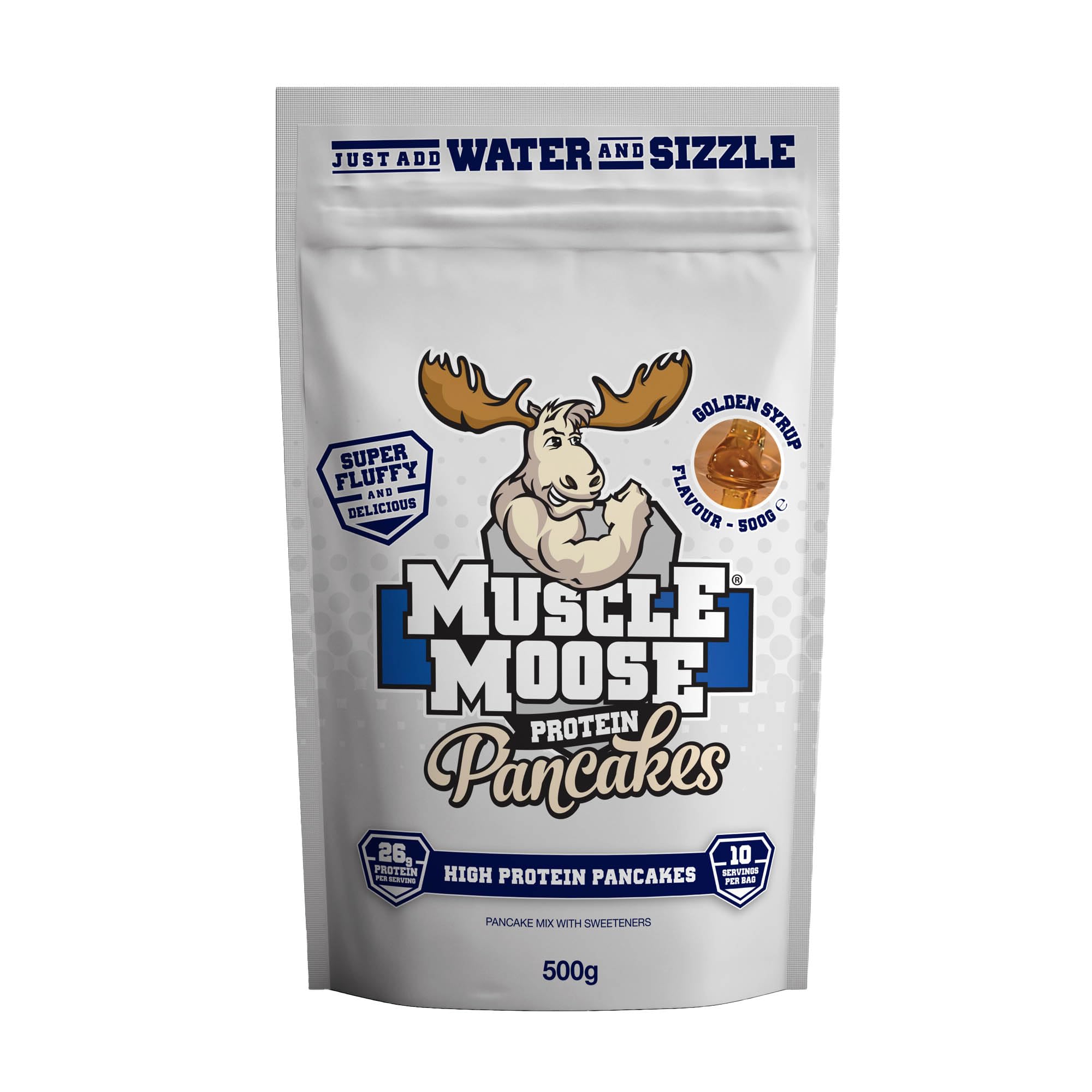 Muscle Moose Protein Pancake Mix 26g Protein Light Fluffy Texture - Golden Syrup Flavour, 500g (Makes 20 x Pancakes)