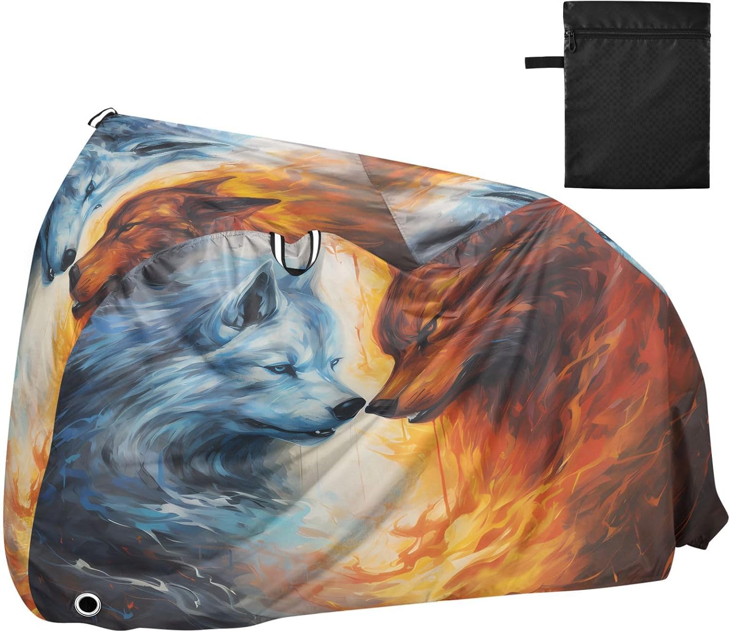 ALAZA Ice Wolf & Fire Wolf Bike Cover Waterproof Outdoor Ebike Bicycle Covers Tarp Protection for 1/2 Bikes, Sun UV Dust Wind Proof