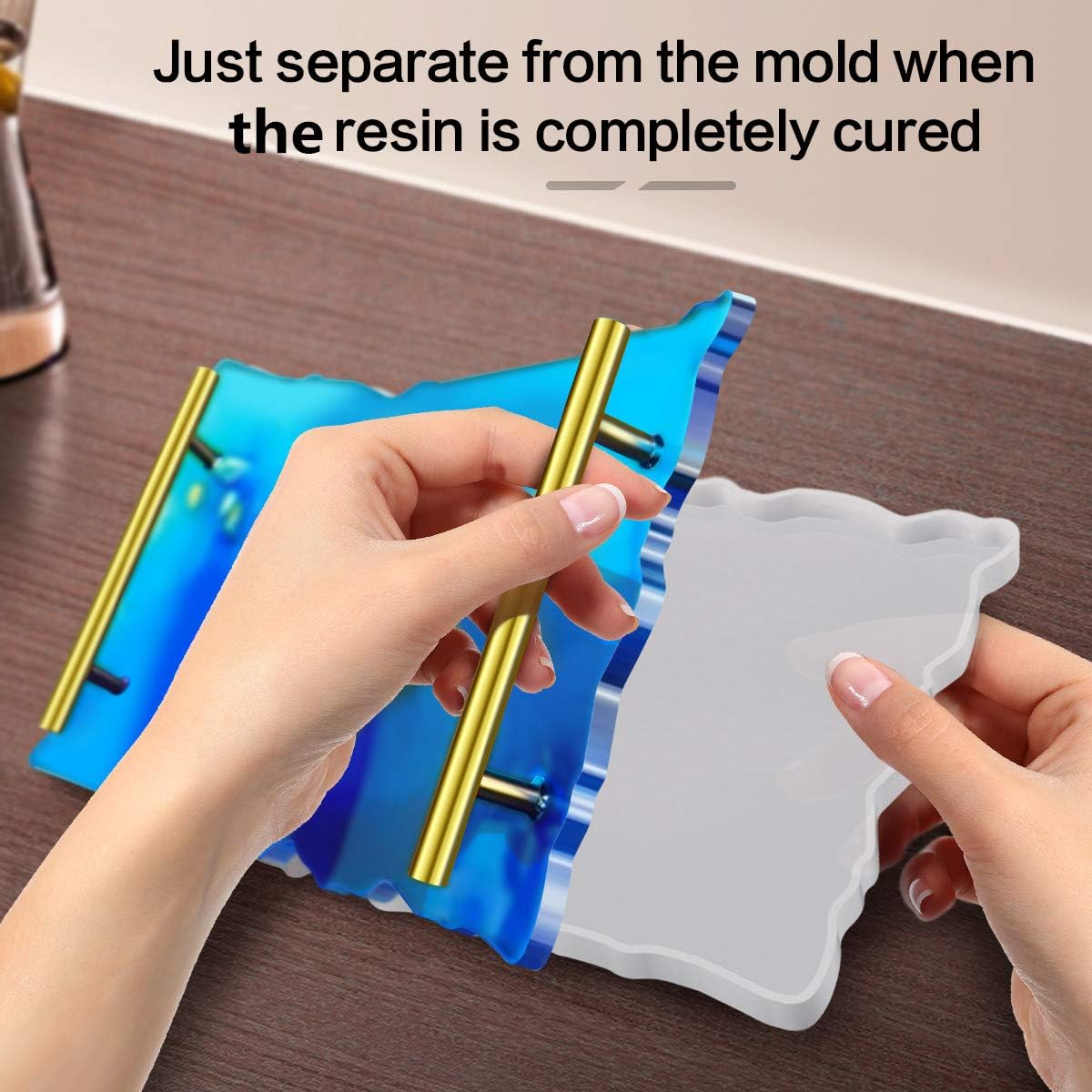 Silicone Resin Tray Molds,Geode Agate Platter Silicone Molds for Resin, DIY Epoxy Resin Casting Coaster Molds for Making Faux Agate Tray with 2 Pcs Gold Handles