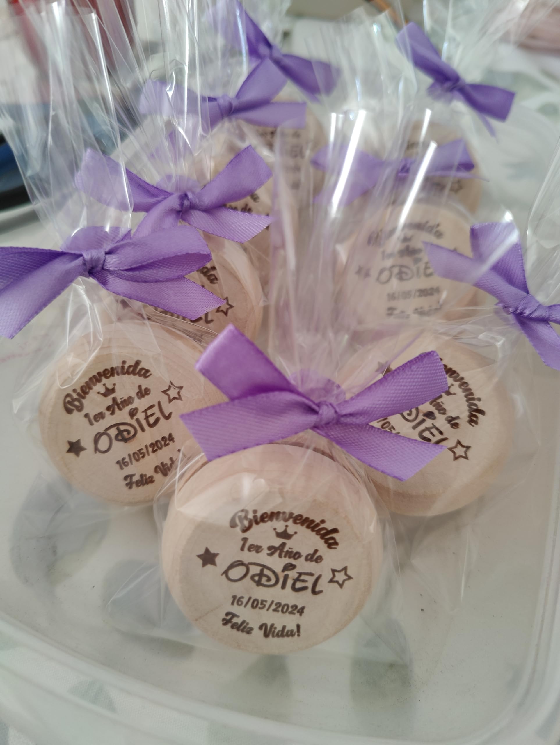 Pack De 12 Yo-yos De Madera Personalizados De 5 Cm, Con Hilo De Algodón De 100 Cm, Ideales Para Bodas, Comuniones, Bautizos Y Cumpleaños