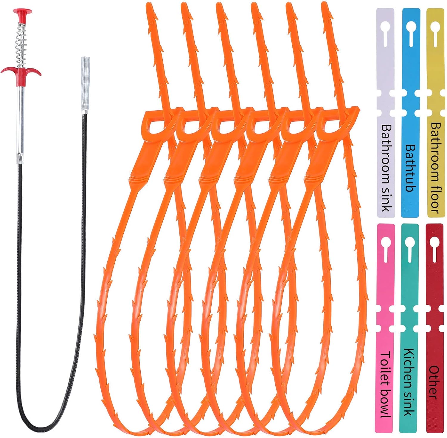 25 IN Drain Snake (6pcs), 35.4 IN Snake Drain Clog Remover (1pcs),Extended Hair Drain Clog Remover Use for Kitchen, Bathtub, Sinks, Sewers, Toilets (6+1)