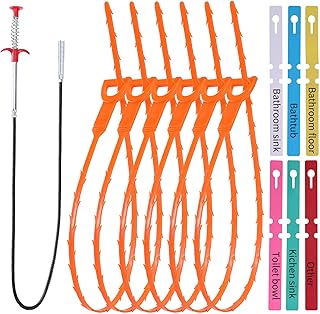 25 IN Drain Snake (6pcs), 35.4 IN Snake Drain Clog Remover (1pcs)，Extended Hair Drain Clog Remover Use for Kitchen, Bathtu...