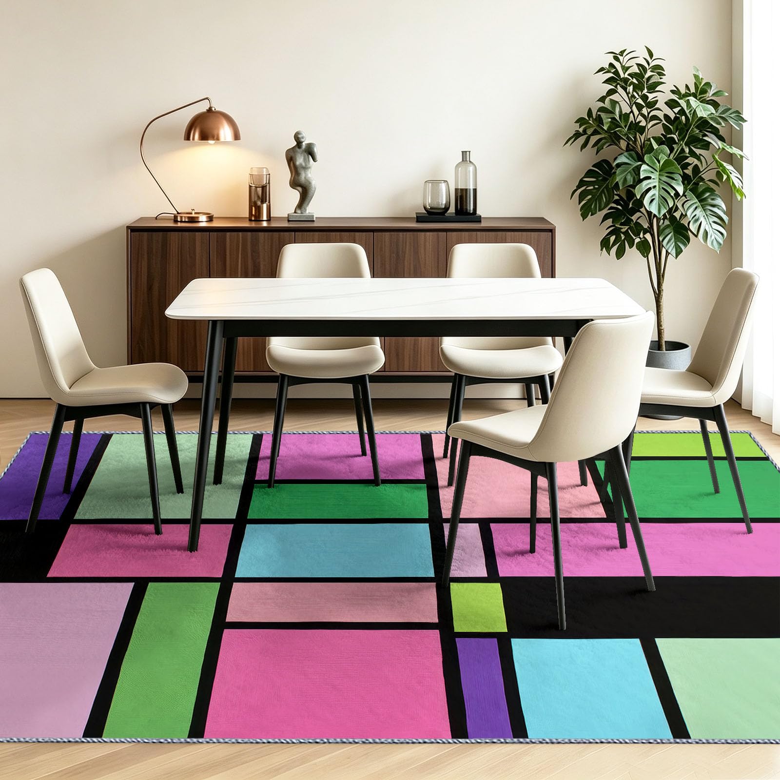 Alfombra de pelo Ras Salón Moderna Chic Suave Moqueta Dormitorio 120 x 180