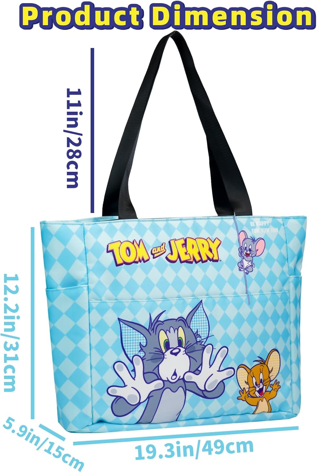 Tom and Jerry Tote Bag for Women, Lightweight Cartoon Shoulder Bag Handbag with Zipper for Travel, Work, Gym, Christmas Gifts