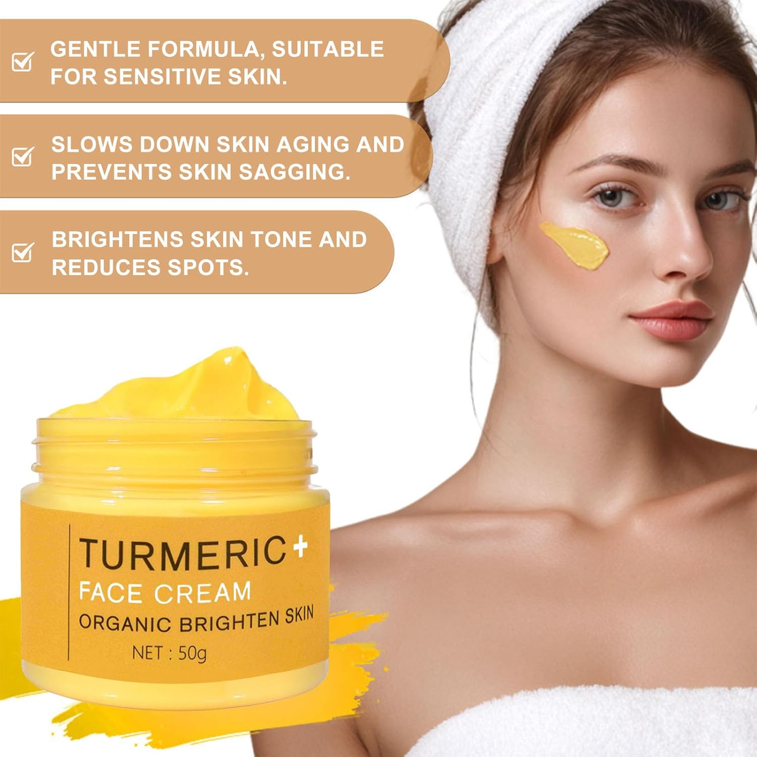 Turmeric Face Cream & Turmeric Essential Oil, Turmeric Brightening Lotion for Cleanses Skin, Evens Tone, Facial Repair Serum Tightening & Lift Skin for Women -2 PCS - Image 5