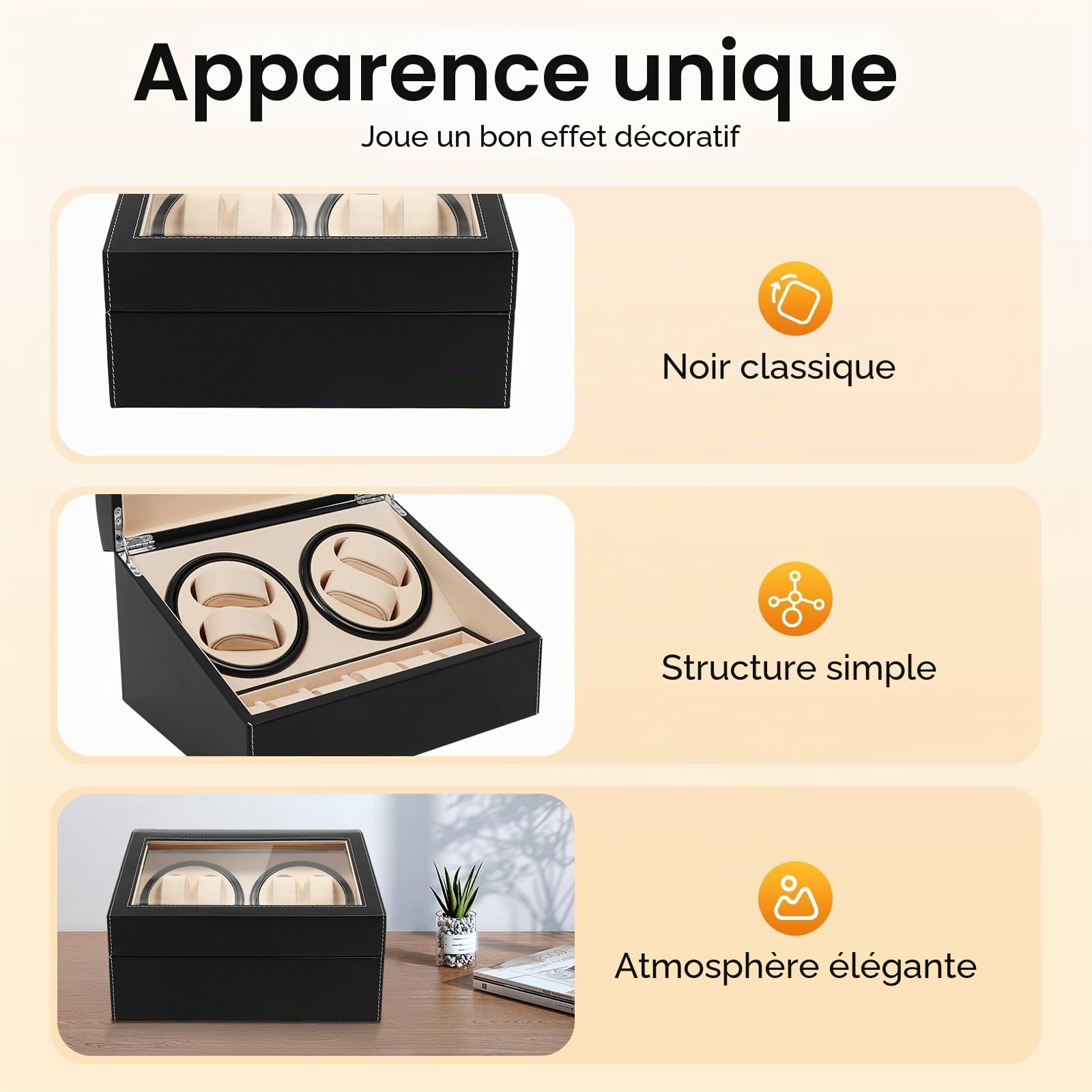 Boîte Automatique avec 4 Montres + 6 en Cuir PU pour Magasin et Maisons, Noir, De Luss