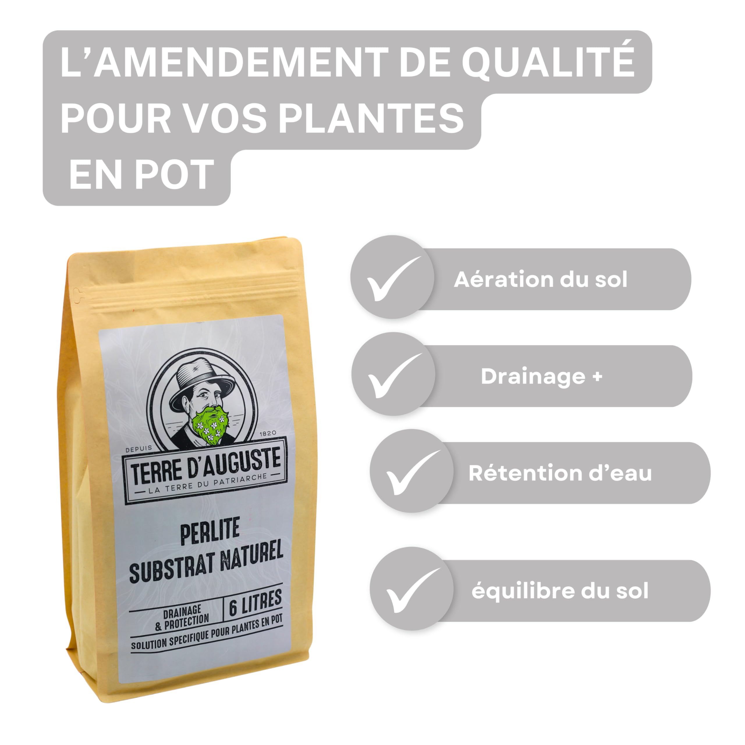 Terre d'Auguste – Perlite pour Plantes et Terrarium 6L – Qualité Supérieure pour Rempotage, Drainage et Aération